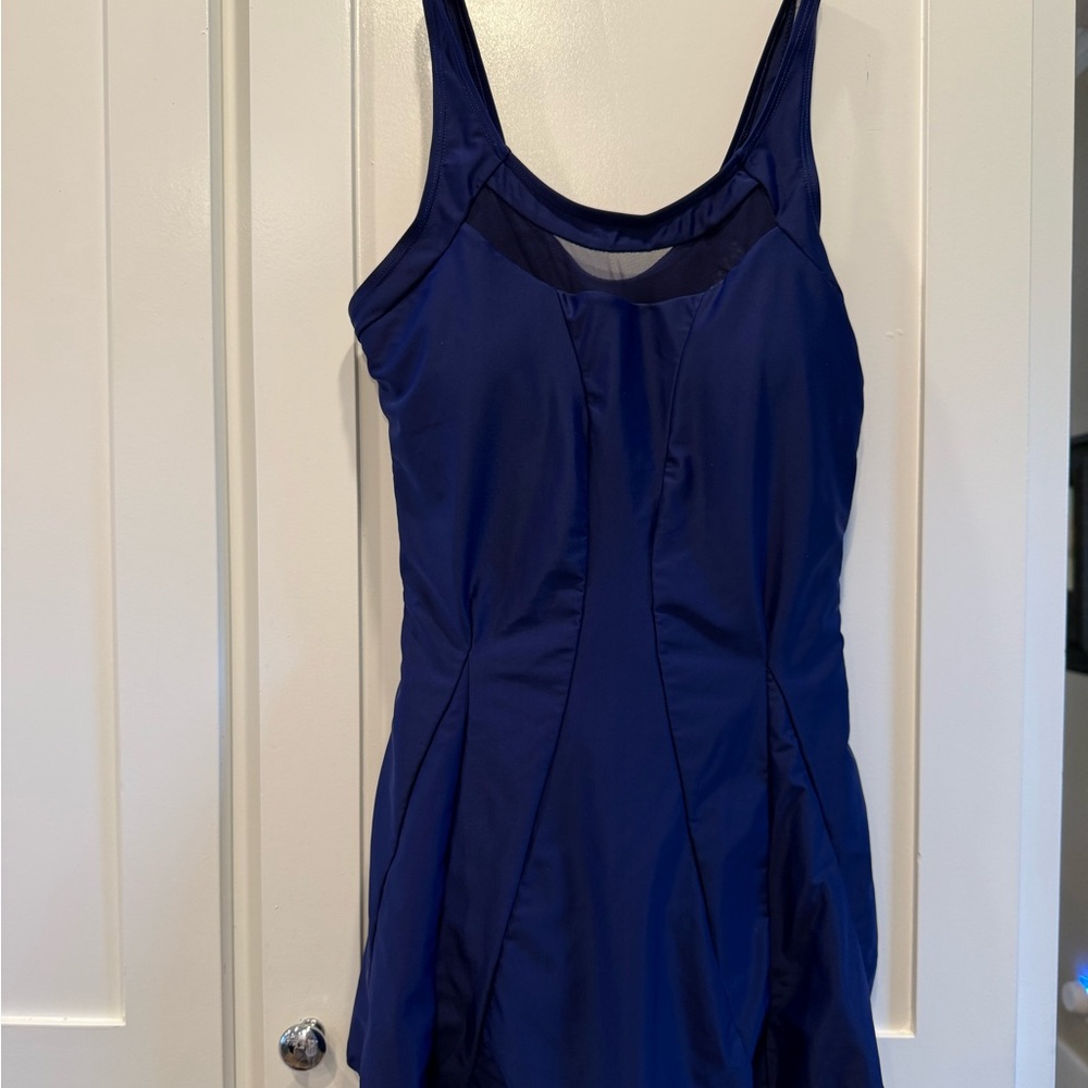 Navy Medium skirted one piece swimsuit with‎ built in boyfriend short underneath